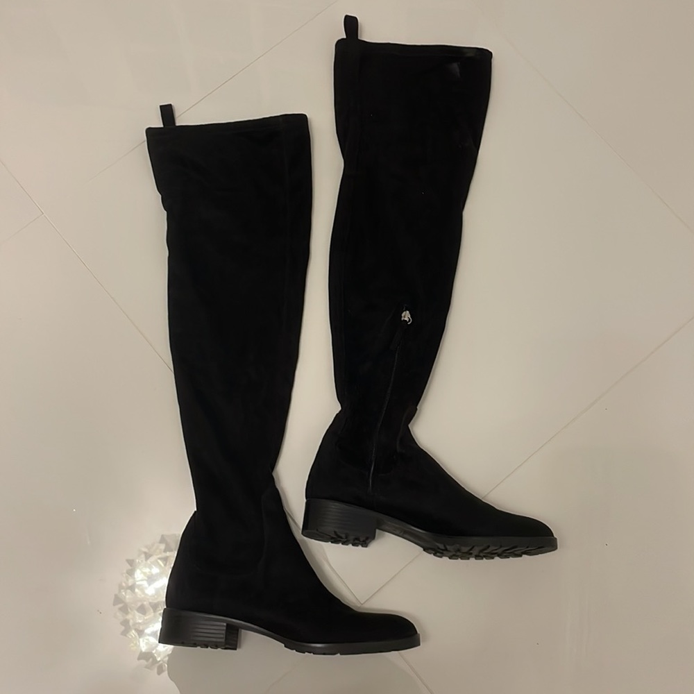 Zara black suede knee high bootie